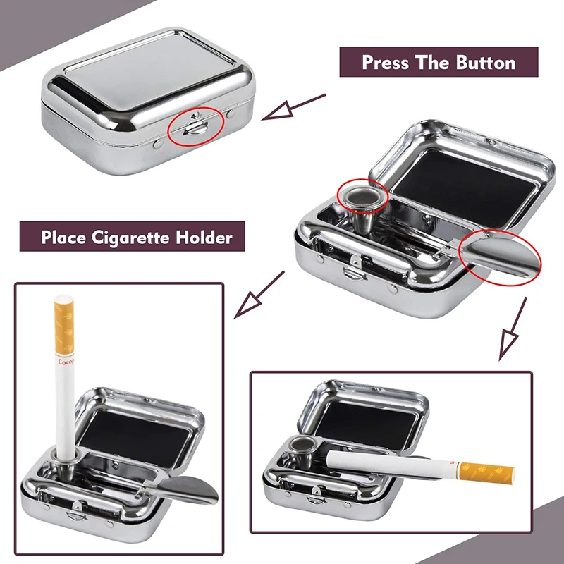 Outdoor Mini Portable Metal Cigarette Ashtray Fashion Ashtray With Lockable Lid Desktop Ash Case Pocket Ashtray Gift For Man