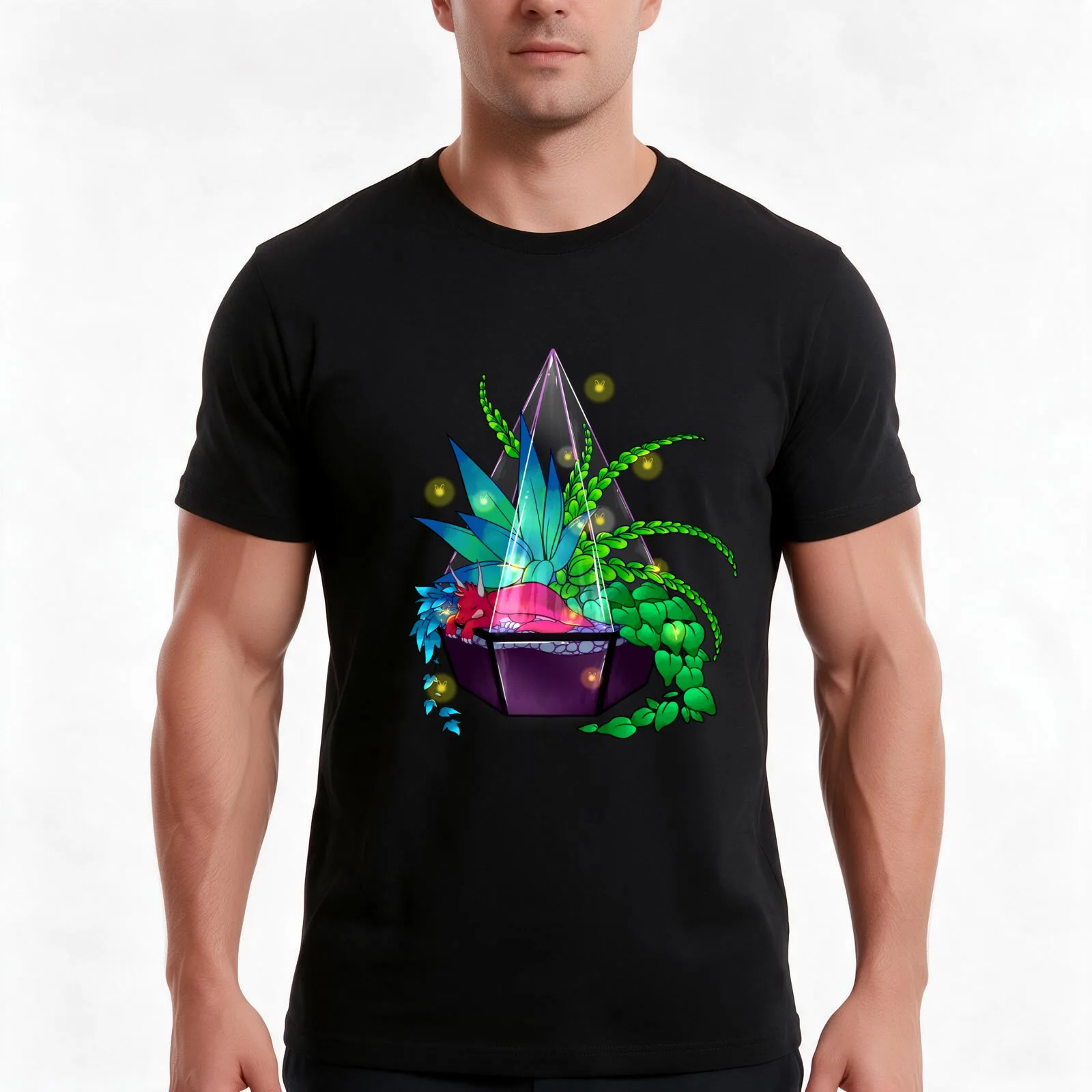 Surround Yourself With What's Good in Life Terrarium Dragon T-Shirt, Summer Casual Cotton Tee, Oversized Streetwear Tops