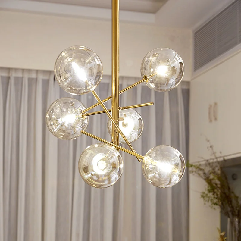 

Lamp LED Chandelier Gold Glass Bubble Lamp Dining Room Kitchen Restaurant Sphere Chandelier Hanging Light Luster Home Decor