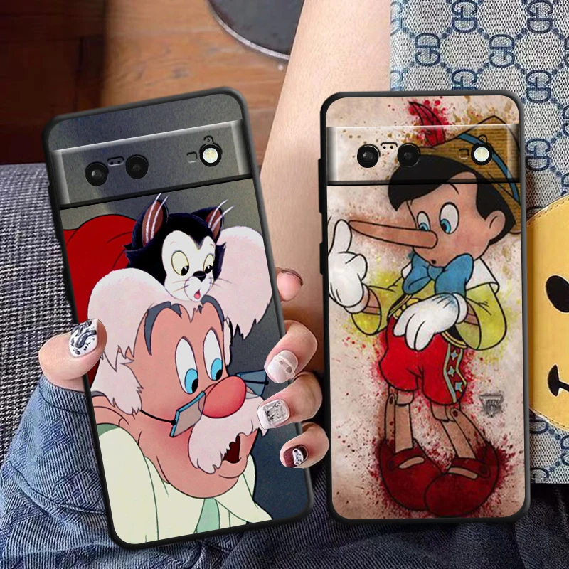 Disney Pinocchio Phone Case For Google Pixel 9 8 7 Pro 6 Pro 6A 5A 5 4 4A XL 5G Black Soft Fundas Cover