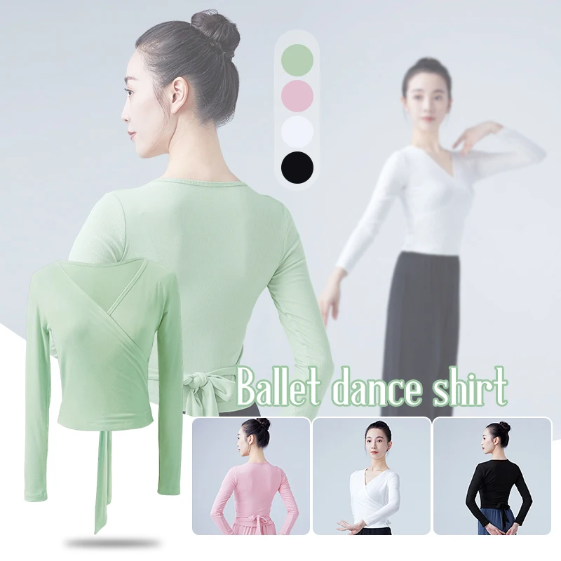 New Woman Ballet Jacket Dance Top Wrap Knitted V Neck Long Sleeve Dance Shirt Bandage Ballet Tops Training Performance Costumes