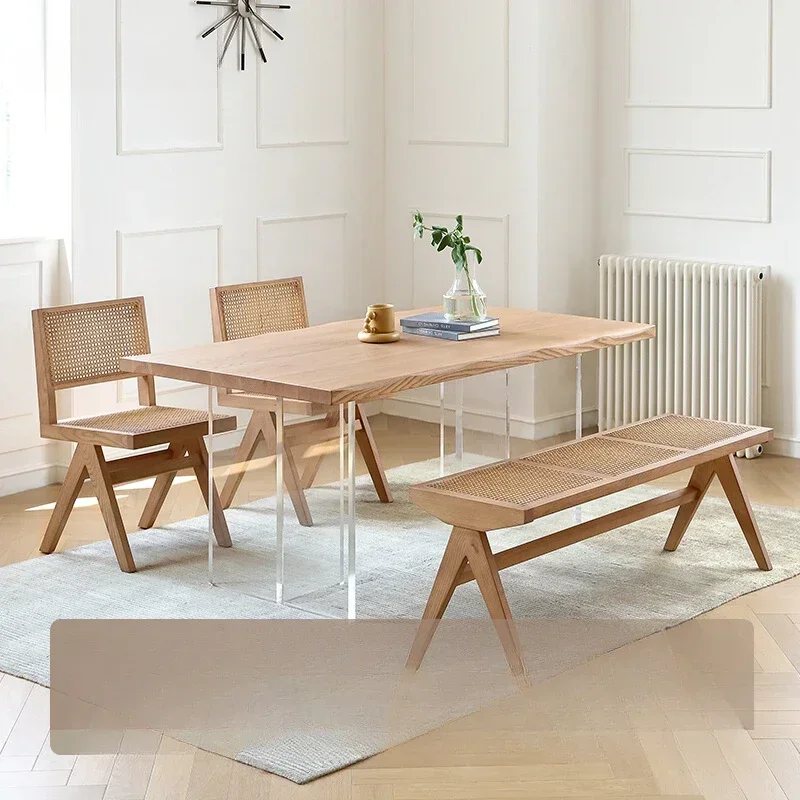 

Living room acrylic suspended dining table and chairs small apartment household all solid wood rectangular logs