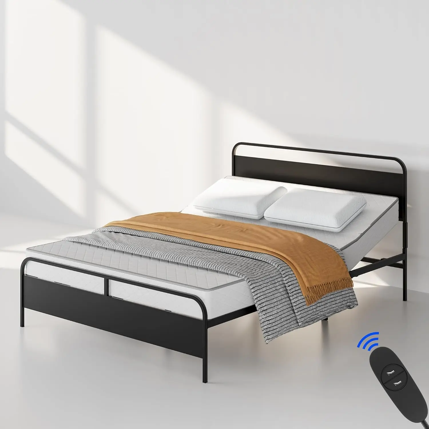 Ergonomic Queen Bed with Adjustable Head Incline, Quiet DC motor, easy assembly