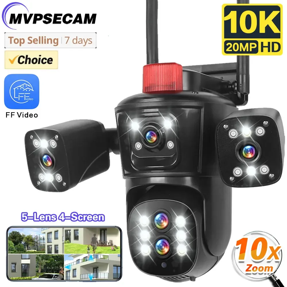 

20MP WiFi IP Camera Four Screens 10X Zoom Wireless Outdoor PTZ CCTV Cam Five Lens Smart Tracking Wifi Surveillance Cam