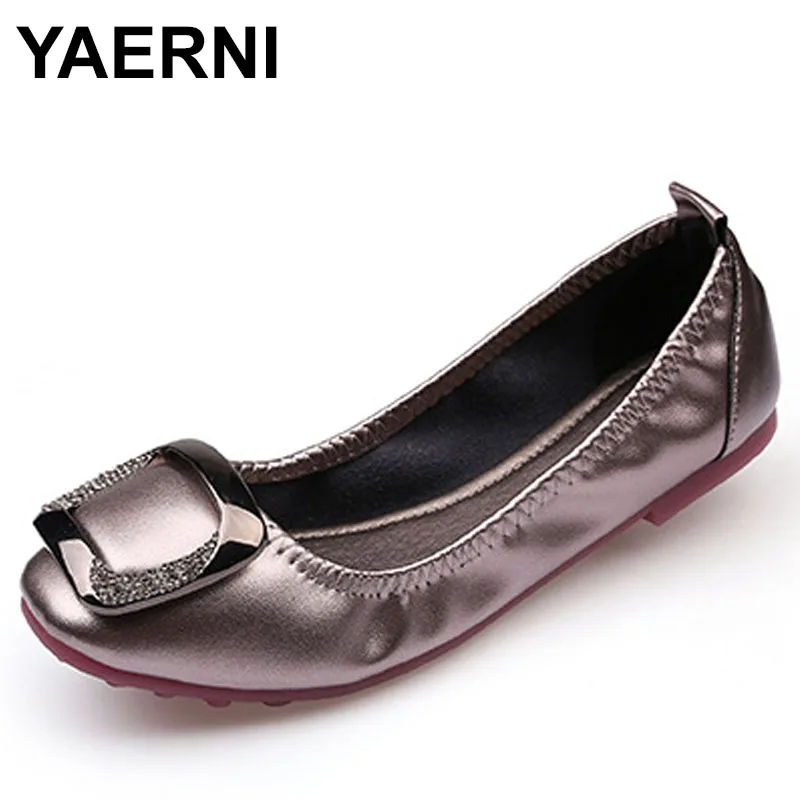 Soft leather crystal buckle roll up flat slip on mules women shoes spring lazy comfy mocassin femme plus size 41 pregnant flats