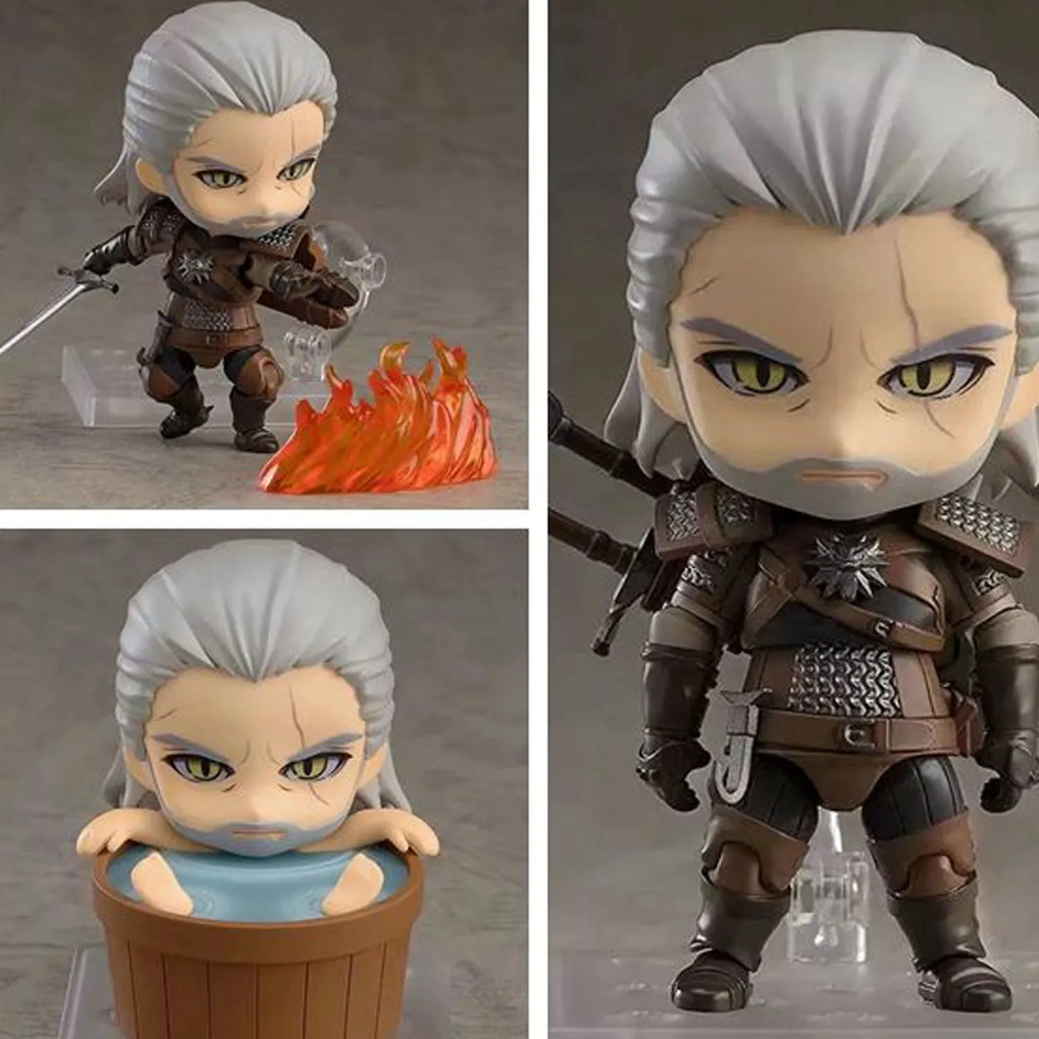 

10cm GSC Witcher 3 Wild Hunt Geralt 907 Q Version White Wolf Articulated Clay Figure Posable Doll Collector Edition Model Gift