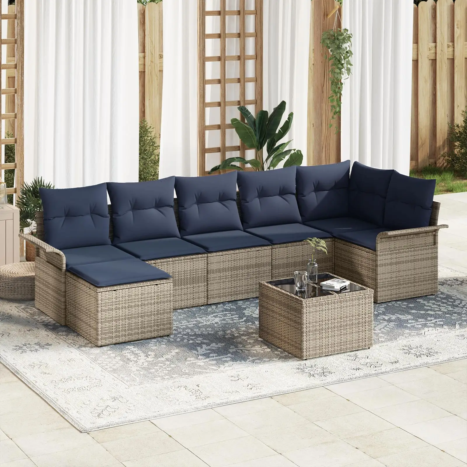

8 Piece Outdoor Garden Sofa Set with Cushions Gray Poly Rattan Furniture