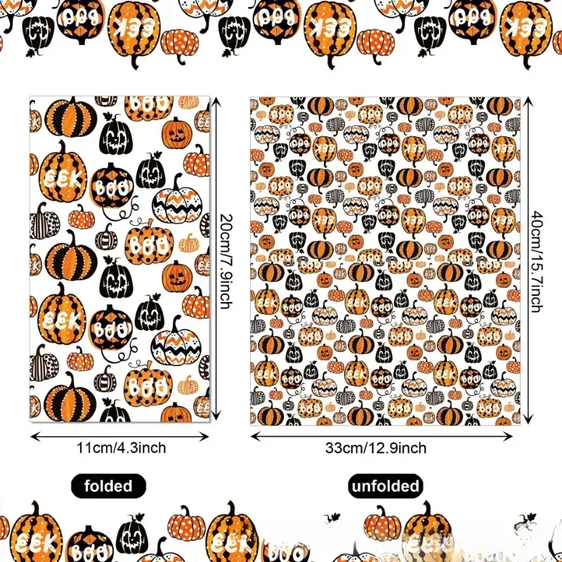 20 piezas de papel desechable de 2 capas, toalla larga de calabaza para Halloween, fiesta y vacaciones, 33x40cm