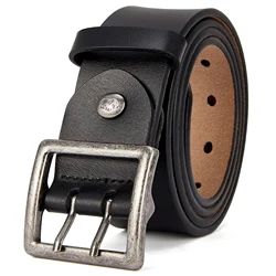 Ceinture vintage en cuir de vache véritable pour hommes, peau de vache, designer de luxe, sangles à broches rétro pour jeans, environnement, haute quantité