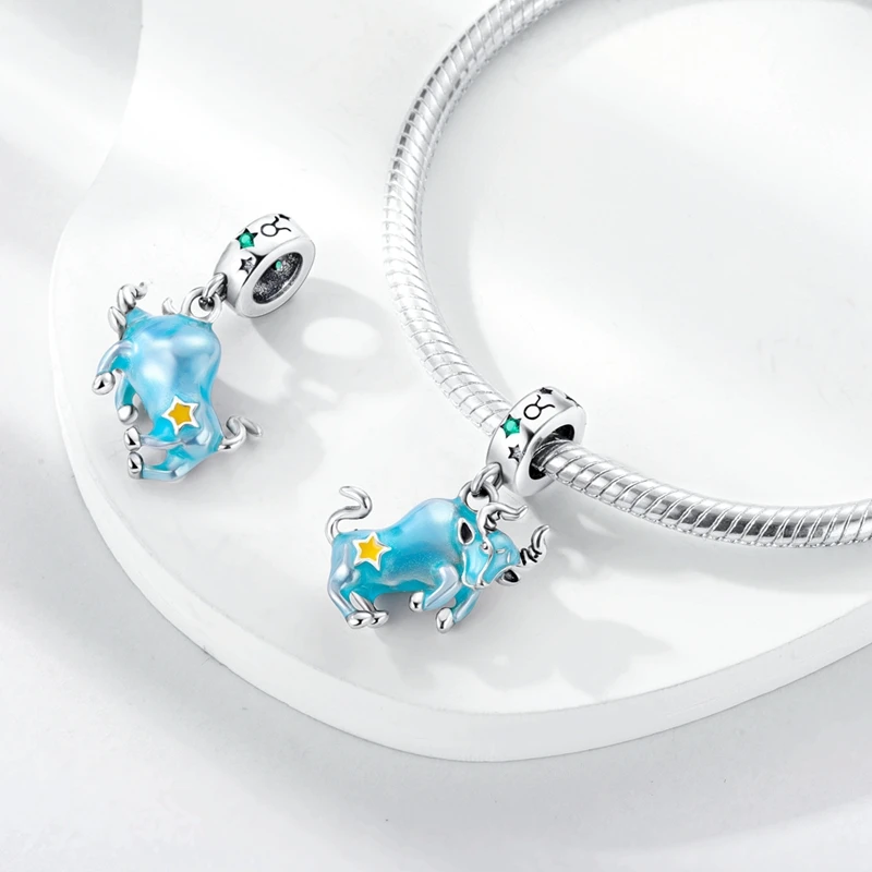 925 Sterling Silver 12 Constellation Luminous Charms Beads Pendants Fit Original Bracelet Neckalce Charm DIY Jewelry