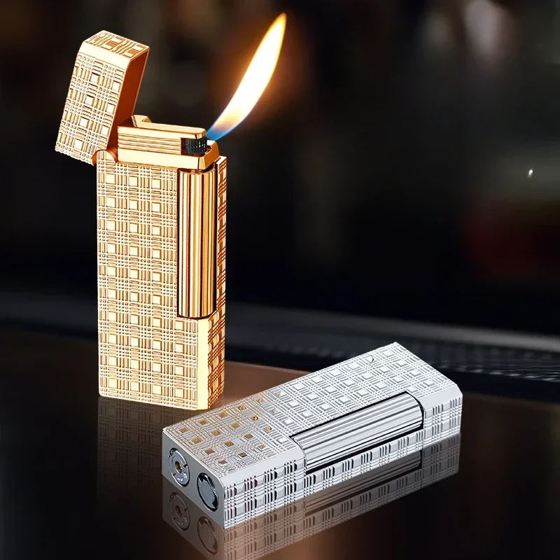 Retro Inclined Flame Open Flame Inflatable Lighter, Beautifully Carved Classic Grinding Wheel Lighter, Gift for Business Men