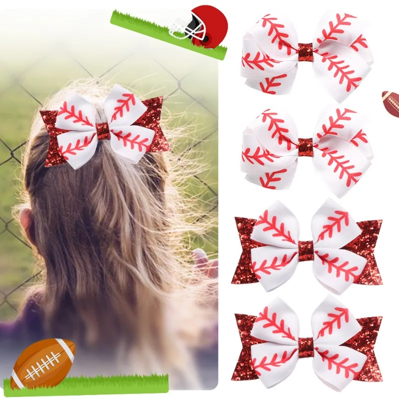 

2PCS Playful Red Ribbon Bow Hair Clips Girls Sports Trendy Athletic Accessory Stylish Headwear For Kids Games Cheerleading Looks