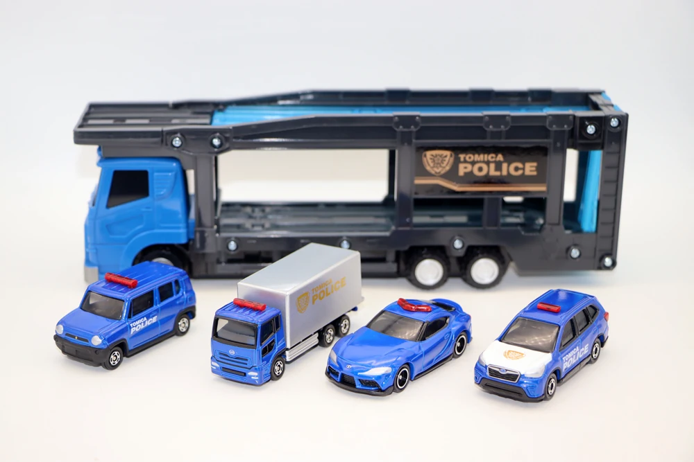 

New Tomica Transformer Police Station Carrier Car Set With 4 Police-cars Truck for collection Gift Toys