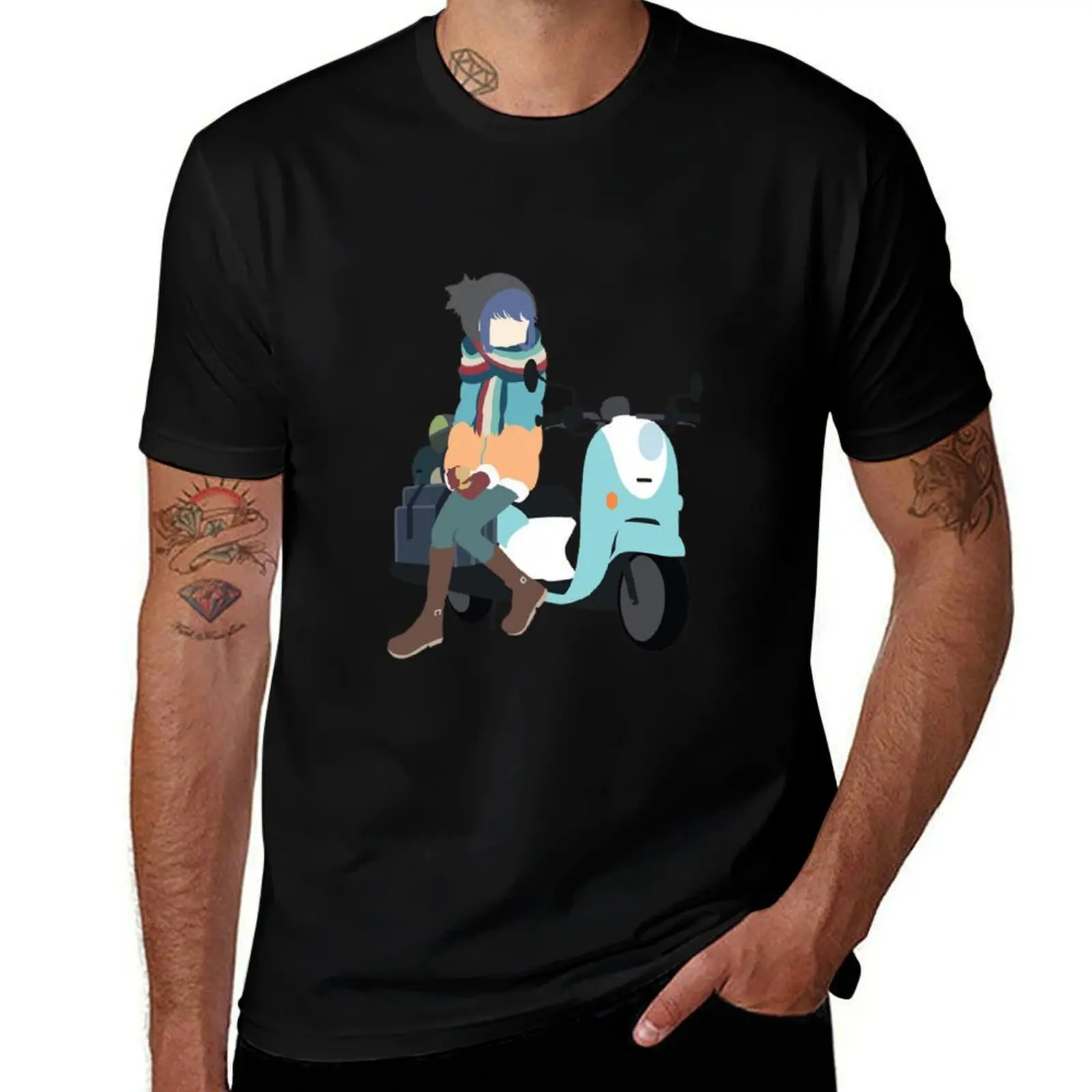 Yuru Camp△ - Shima Rin and Scooter T-Shirt Breathable Workout Short Sleeve Top T-Shirt