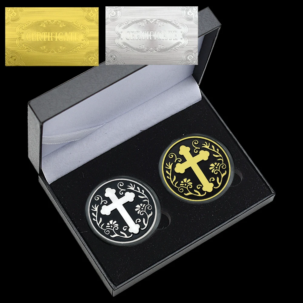 

Christian commemorate Coin Cross Design with Mark 10:27 Scripture, “With God All Things Are Possible” Religious Gift