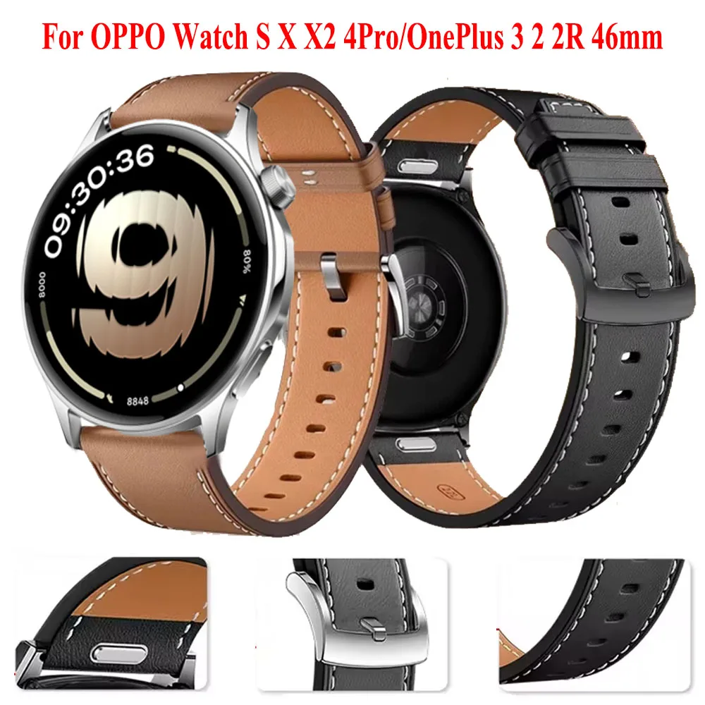 22mm Leather Strap for OPPO Watch S X X2 4Pro/OnePlus 3 2 2R 46mm Wristband Correa For Realme Watch 5/S2 S S Pro/2 2Pro/3 3Pro