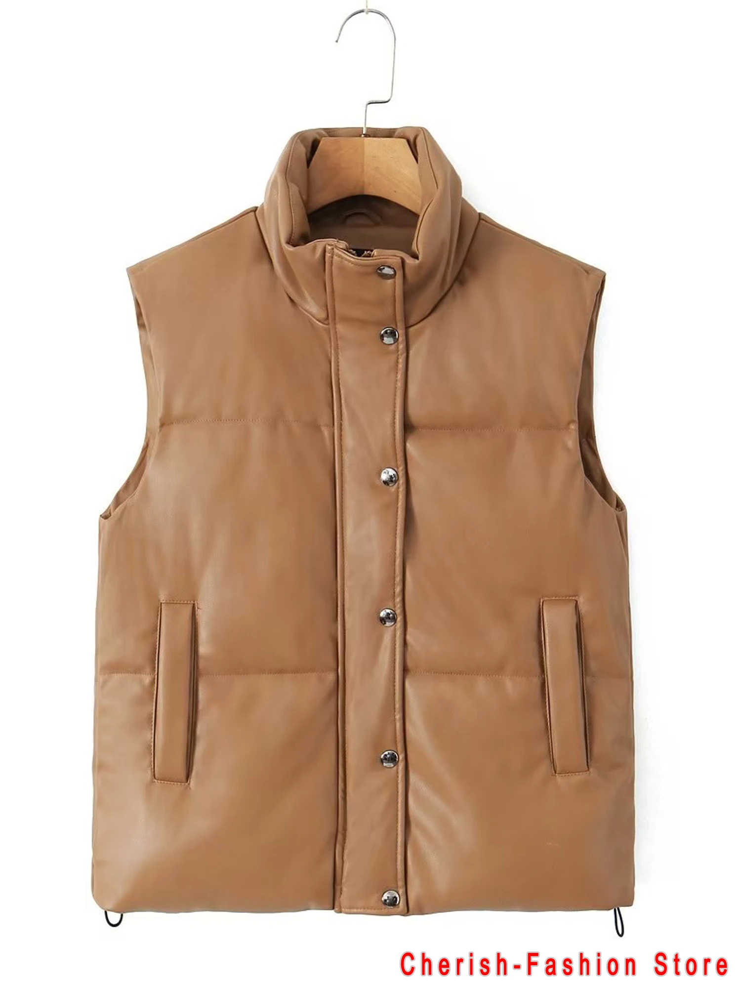 Mode Streetwear Vrouwen Gezwollen Vest Winter Dik Parkas Jasje Zwart Pu Dames Jassen Faux Lederen Donsvest Losse Dame Vest