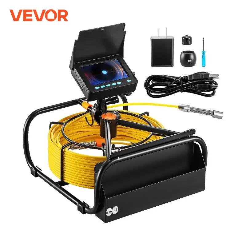 VEVOR Pipe Inspection Camera with DVR 16GB Micro SD Card 4.3in Monitor 50M Industrial Endoscope IP68 8500mHA Pipe Drain Sewer