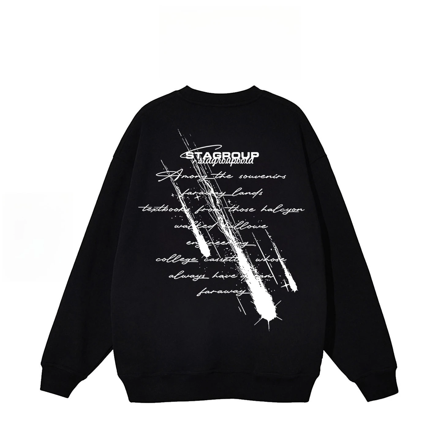 2026 Oversized Crewneck Sweatshirt Black White Splash Ink Graffiti Handwritten Letter Print Loose Art Street Pullover Sweatshirt