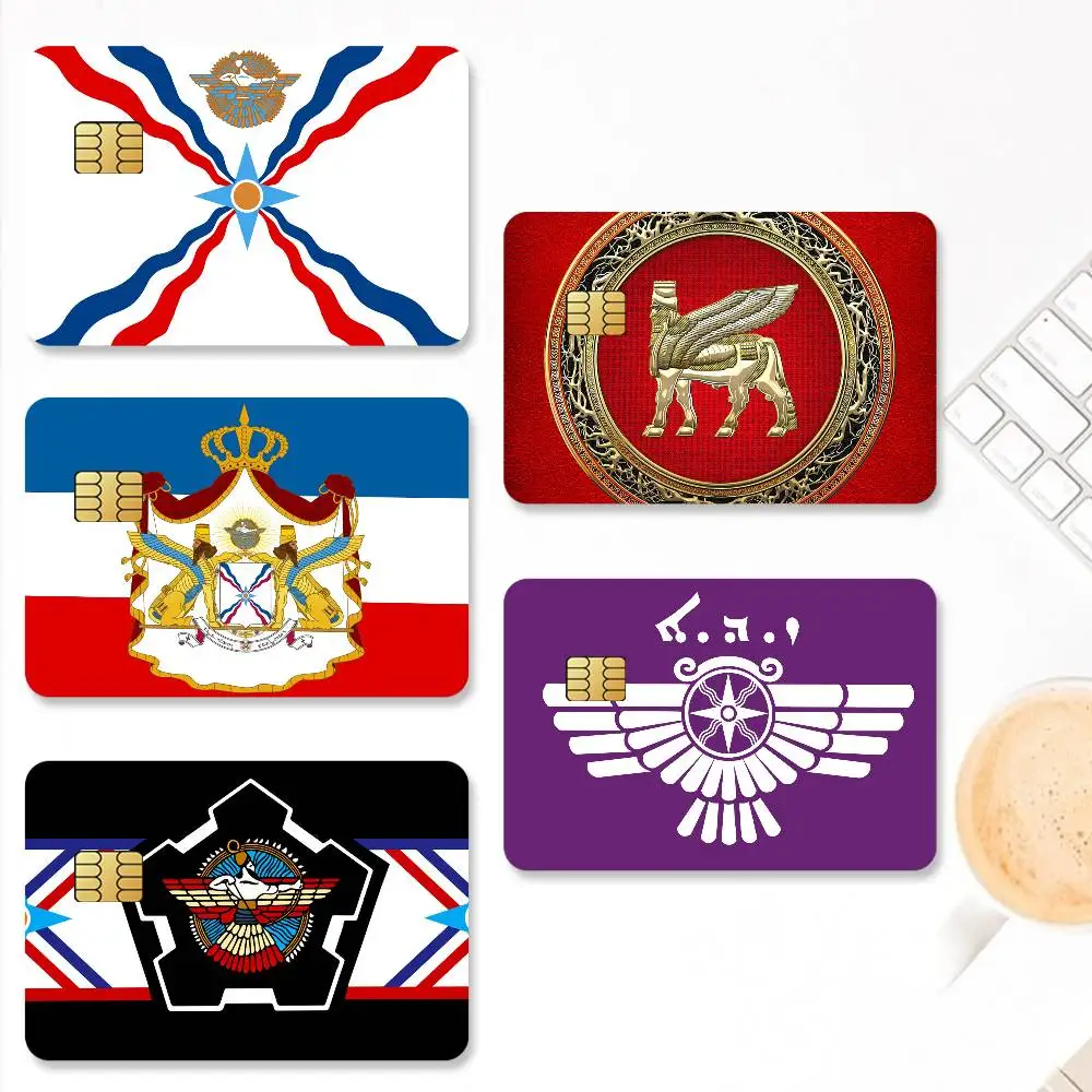 العلم ملصقات بطاقة الائتمان الآسوري الجلد لحافلة البنك مترو 4 قطع غطاء فيلم هدية