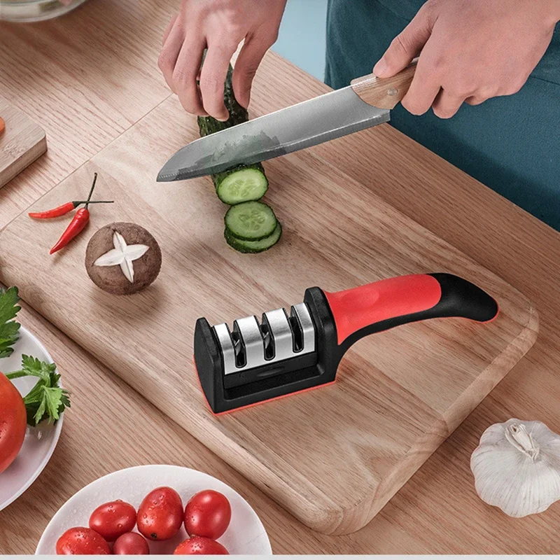 Knife Sharpener Handheld Multi-function 3 Stages Type Quick Sharpening Tool With Non-slip Base Kitchen Gadget Knives Accessories