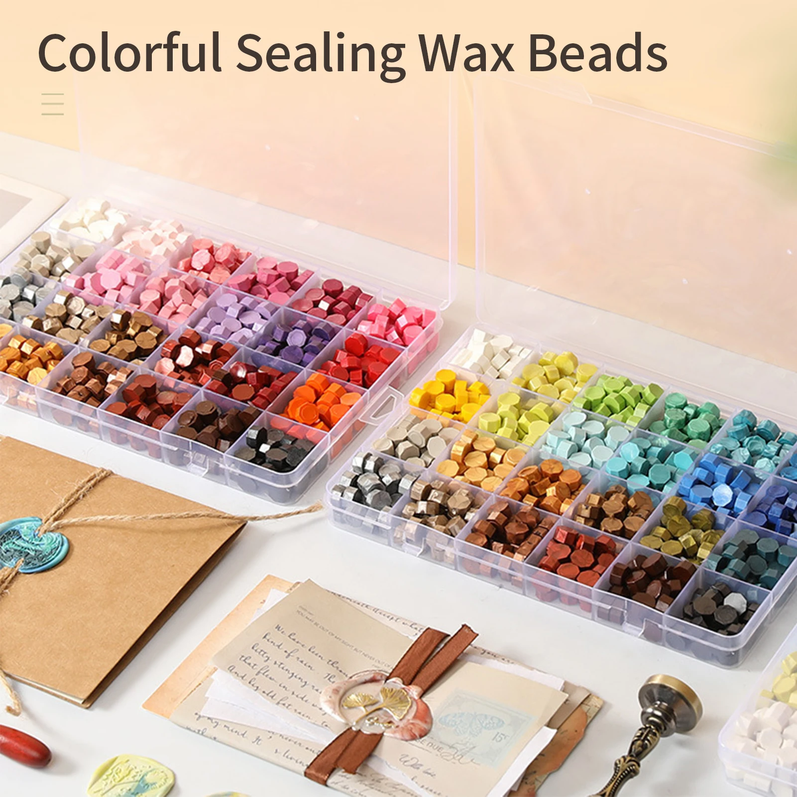 600 Pieces Sealing Wax Beads Kit Colorful Wax Seal Beads with Storage Box 1pc Wooden Handle Wax Melting Spoon