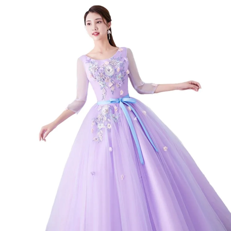 Robe de soirée vocale pour examen d'art, robe amincissante pour hôte de réunion annuelle, jupe bouffante, fil coloré de Studio, nouvelle collection