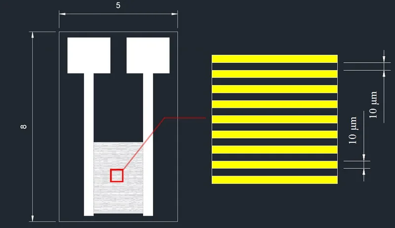 10um البلاتين الصليب الاصبع القطب Pt الكوارتز الزجاج الغاز الرطوبة الاستشعار البيولوجي
