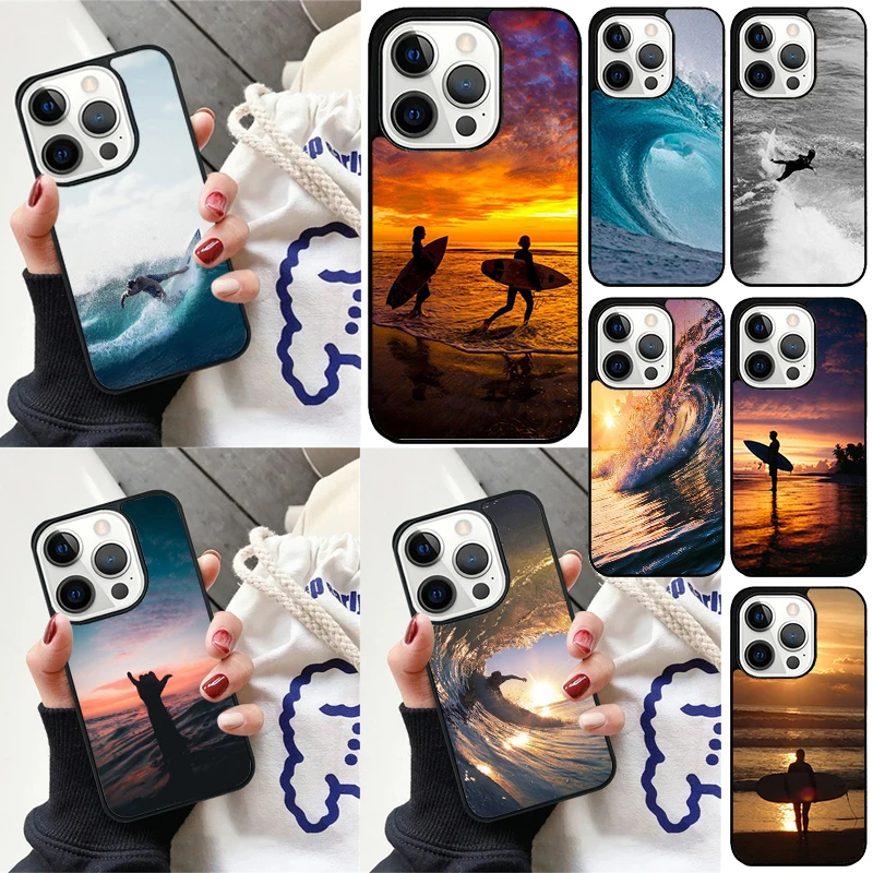 Surfing Sea Beach Surfboard Wave Phone Case for iPhone 16 15 14 12 13 mini PLUS X XS XR 11 PRO MAX Cover Fundas Shell