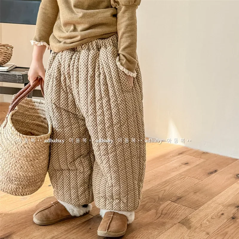 

2024 Winter Korean Style Children Cotton-padded Trousers Thicken Warm Printed Baby Girls Lantern Pants