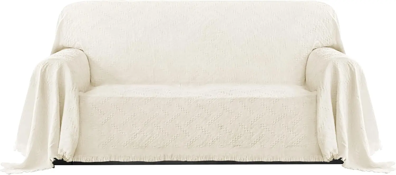 

Geometric Jacquard Throw Sofa Cover - Textured Soft Washable Decorative Couch Covers For 3 Cushion Couch, Throw Cover With