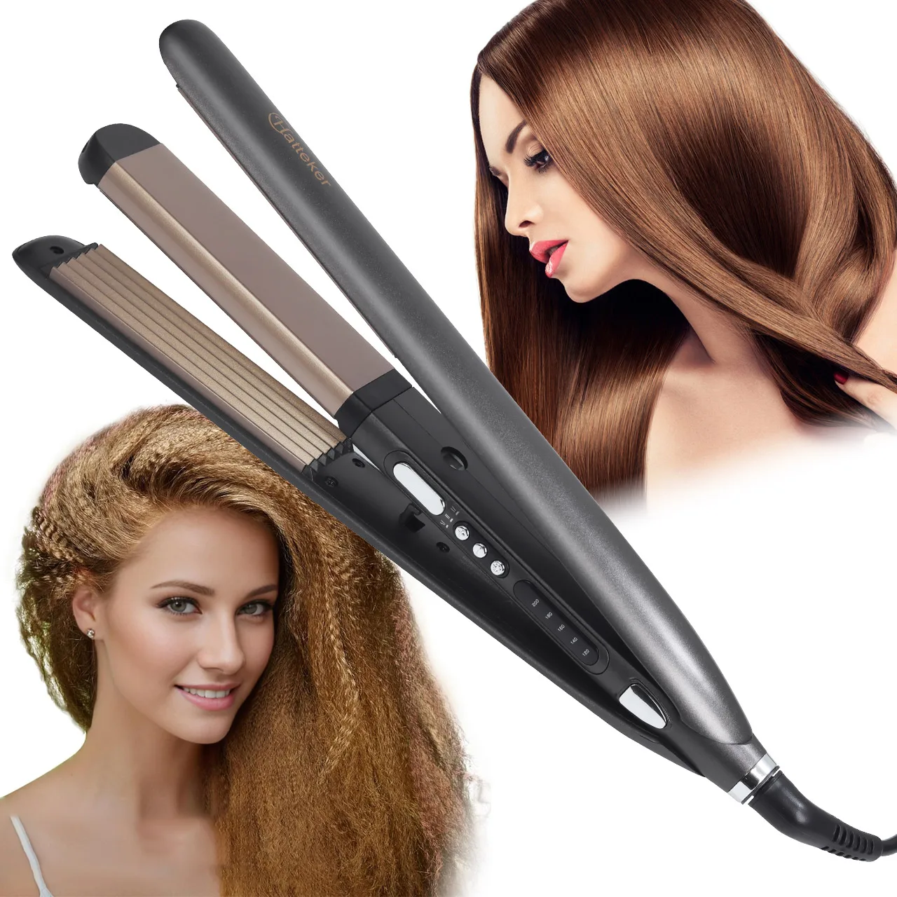 

Hair Straightener And Curler Ceramic Multi-Functional Styler with Adjustable Temperature Control for Home Use EU Standard