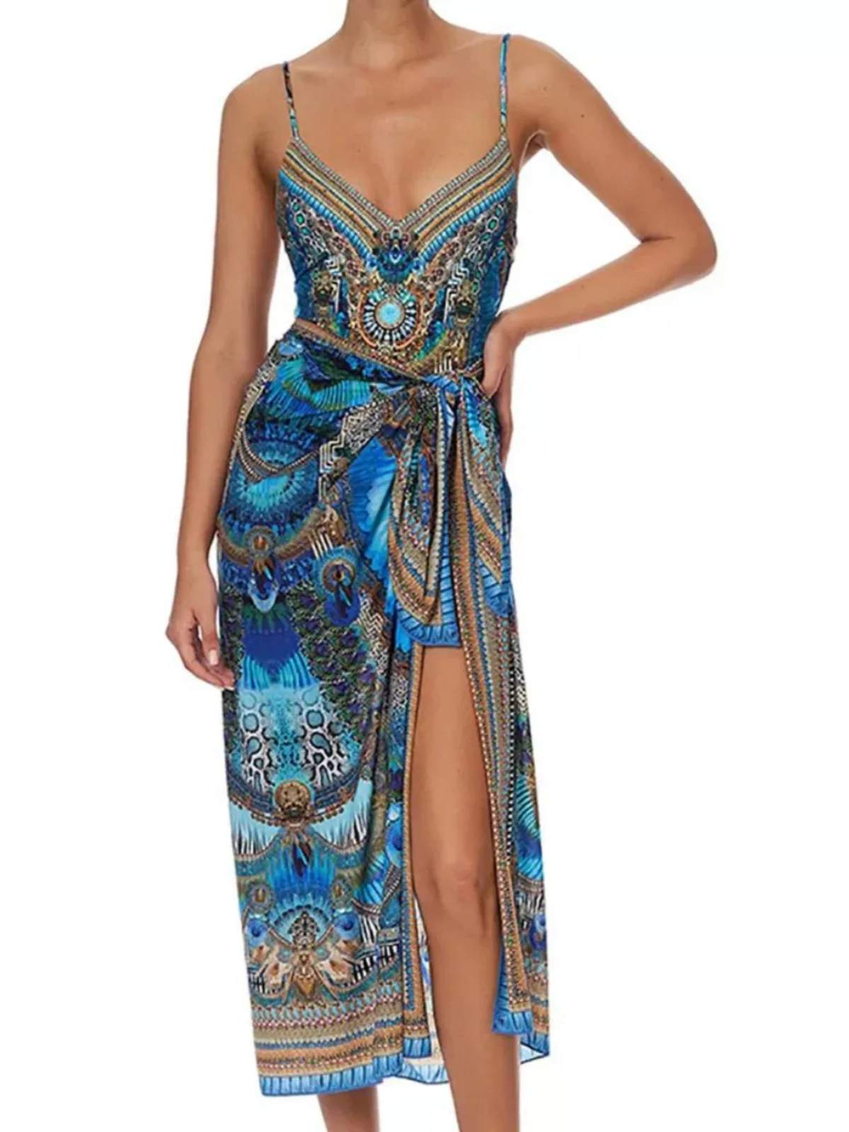 

Retro Bodysuit Swimsuit Set Strapl Svel Tight Fit Two-Piece Suit Polyester round Ne Long Sve Seven-Length Pants