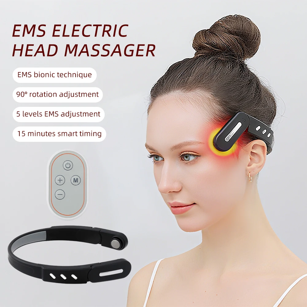 

Electric Head Massager EMS Micro-Current Vibration Head Temple Massager Relieve Brain Fatigue Relief Improve Sleep Wireless Use