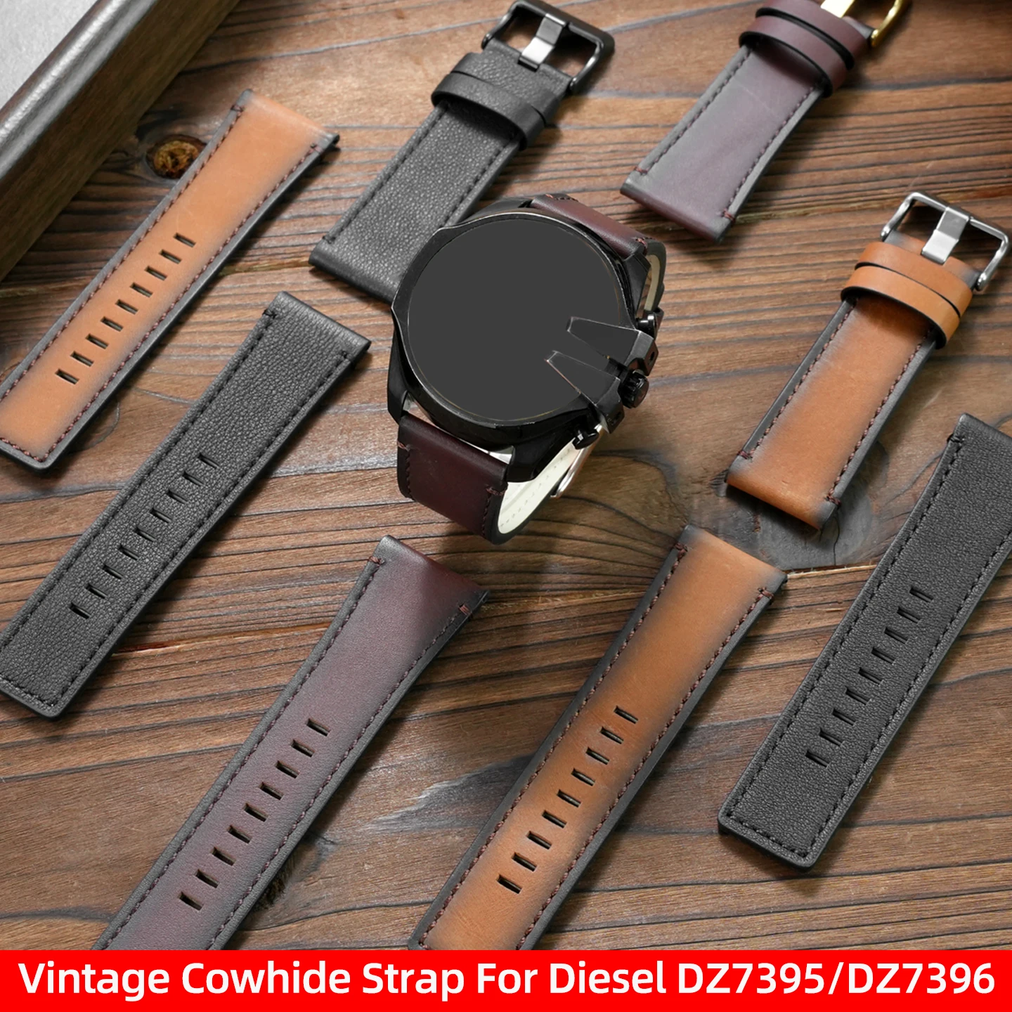 

For Diesel 24mm 26mm 28mm Vintage Cowhide Strap for DZ7413 DZ7395 DZ7313 DZ7396 7395 Brown Black Leather Watch Band Accessories