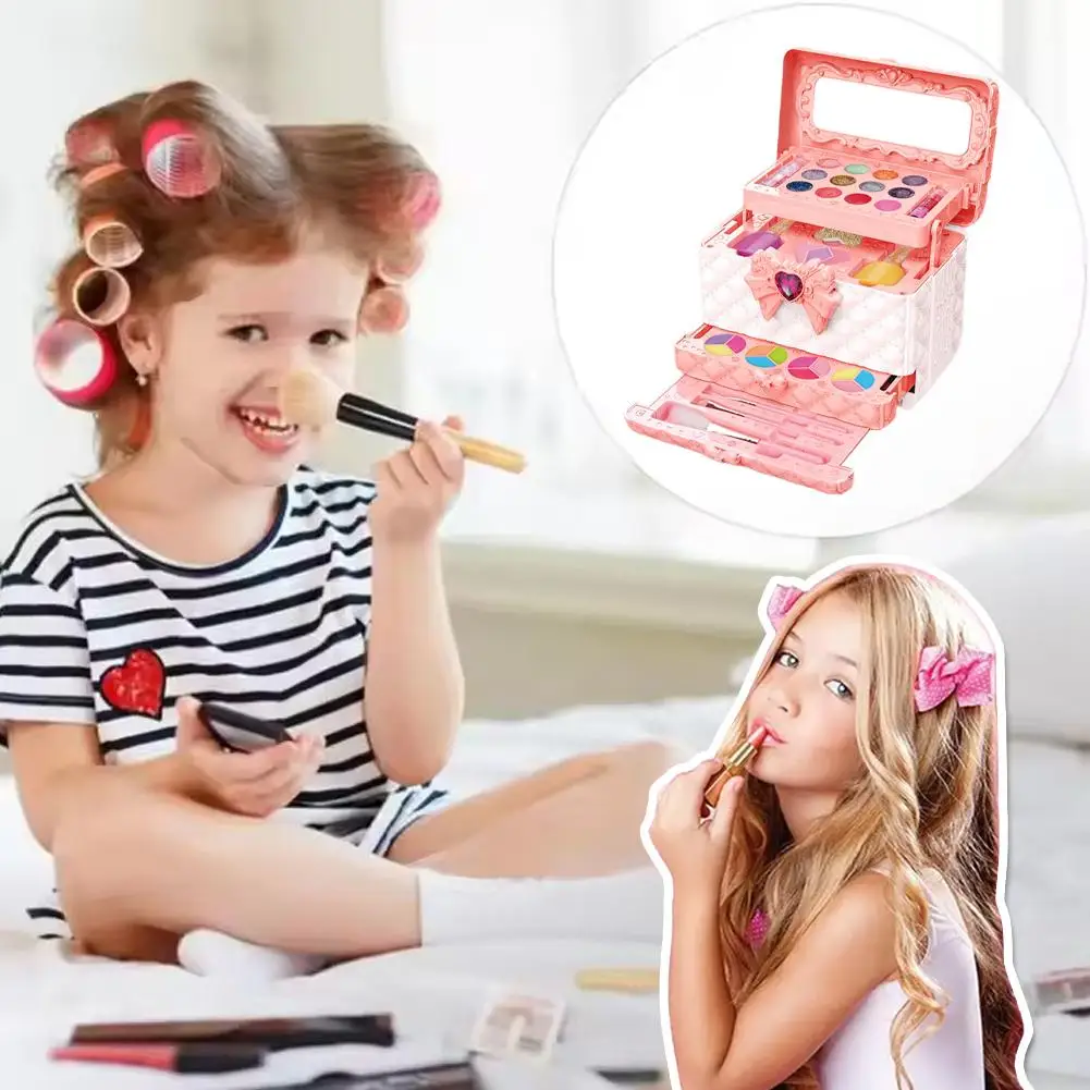 Bambini Trucco Cosmetici Finta Ing Box Princess Kit Up Set Giocattolo Giocattolo Ombra Kid Crea Rossetto Sicurezza degli occhi Ragazza C8p8