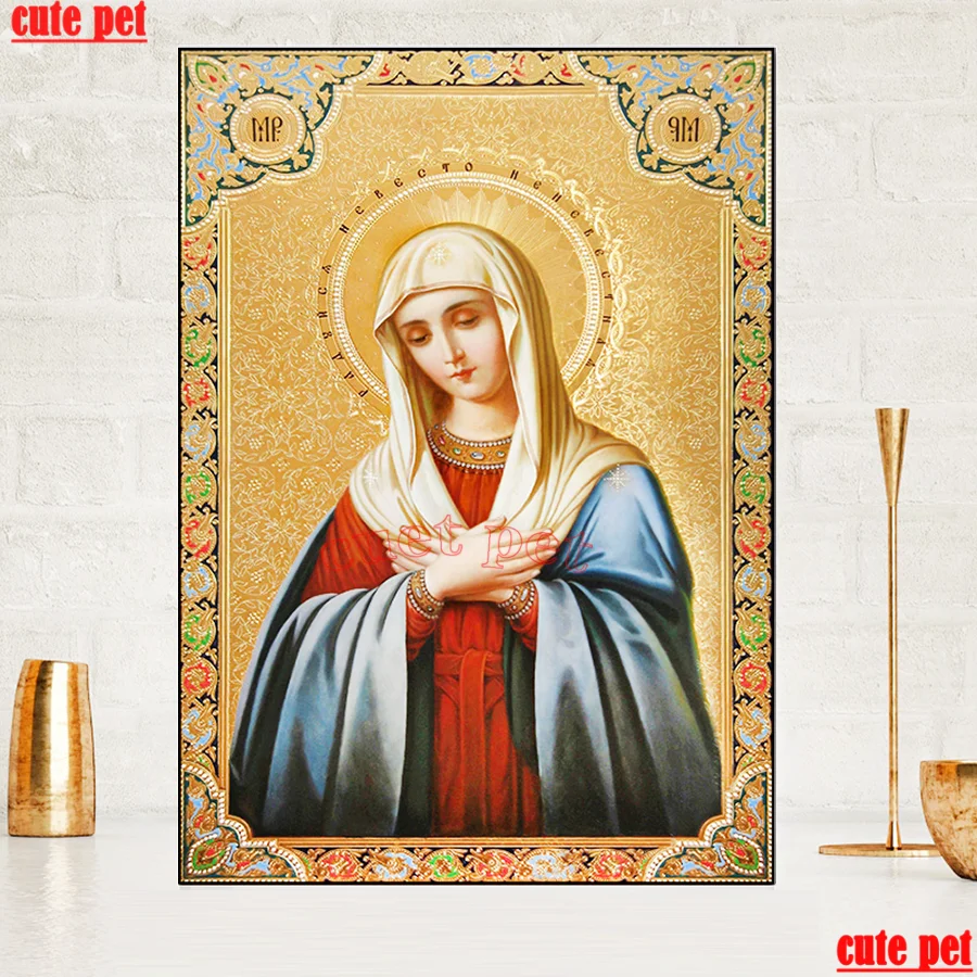 5d Round Diamond Painting Religious icon Virgin Mary Full Drill Square Mosaic Cross Stitch Decor Handmade DIY Embroidery Gift