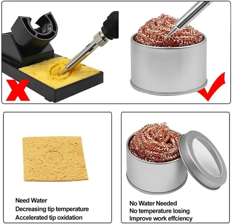 New Cleaning Ball Desoldering Soldering Iron Mesh Filter Cleaning Nozzle Tip Copper Wire Cleaner Ball Metal Dross Box Clean Ball view 4
