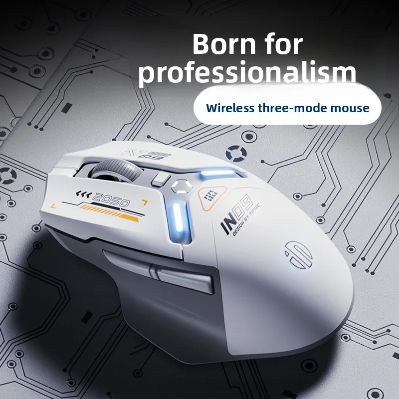 Custom inphic IN9 Tri-Mode Gaming Mouse, Wired BT 2.4G Rechargeable, Universal for Desktop Computer Laptop, RGB