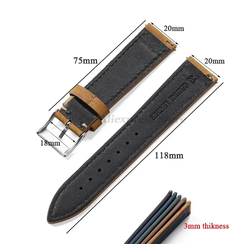 Genuine Leather Watch Strap Vintage Cowhide Wristband for Huawei Watch Gt2/Gt3/Gt4 46mm Belt 18/19/20/21/22mm for Seiko Bracelet