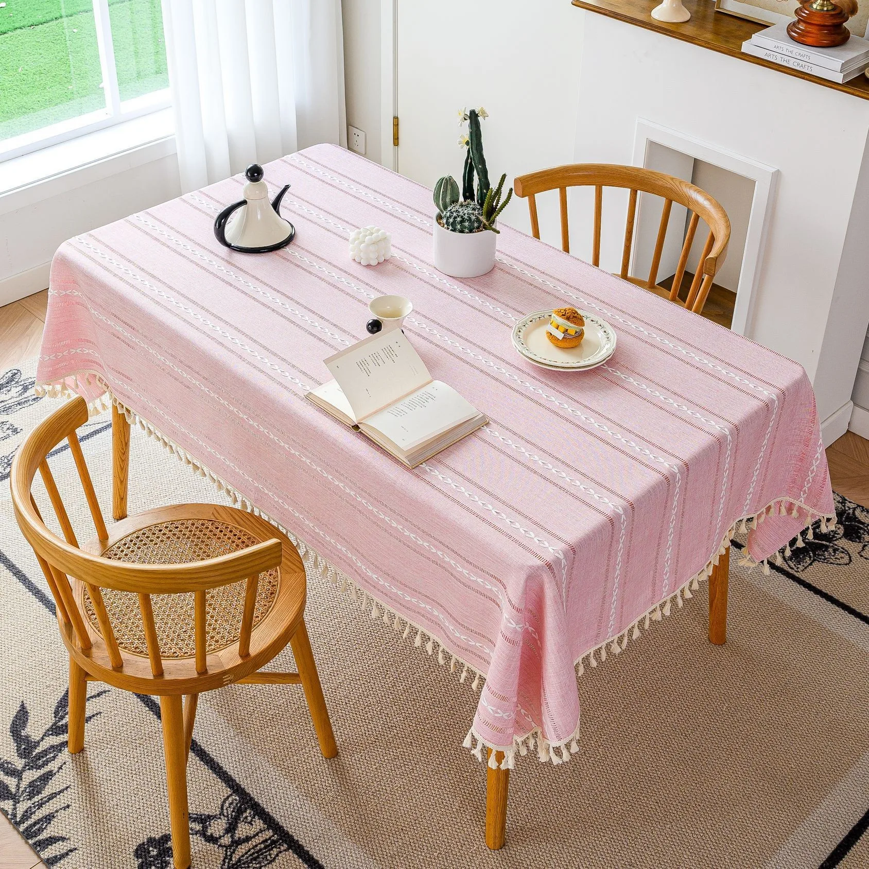 

Tablecloth Cotton Linen Stripe Resistant Dust-Proof Soft Table Cover for Kitchen Dinning Wedding Tabletop Decoration Rectangular
