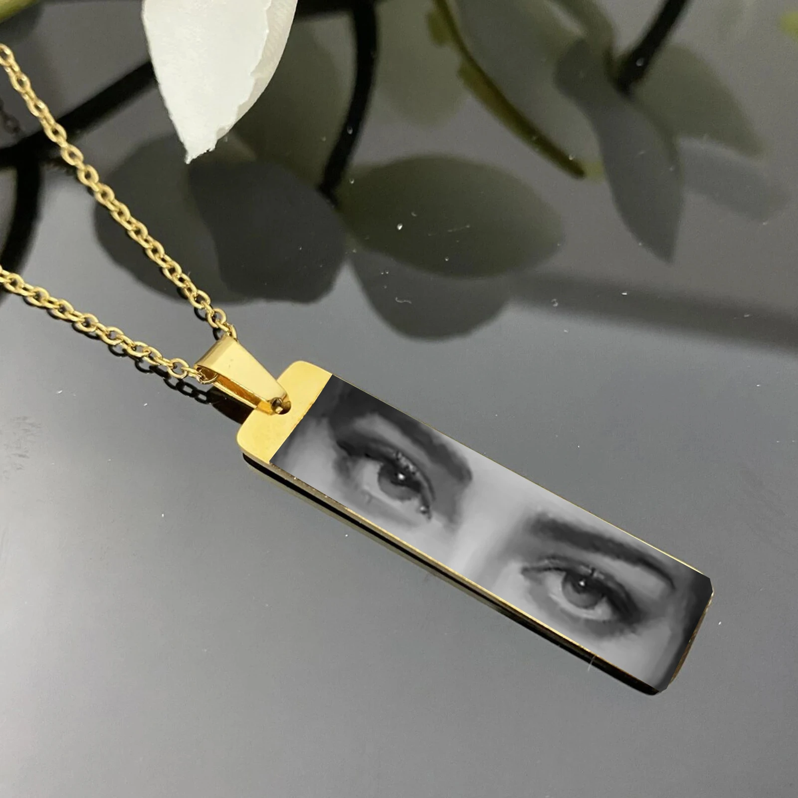 Lemegeton Collar de ojo personalizado, colgante de foto de una sola cara, joyería personalizada conmemorativa colorida, imagen para hombres y mujeres, regalo de tendencia DIY