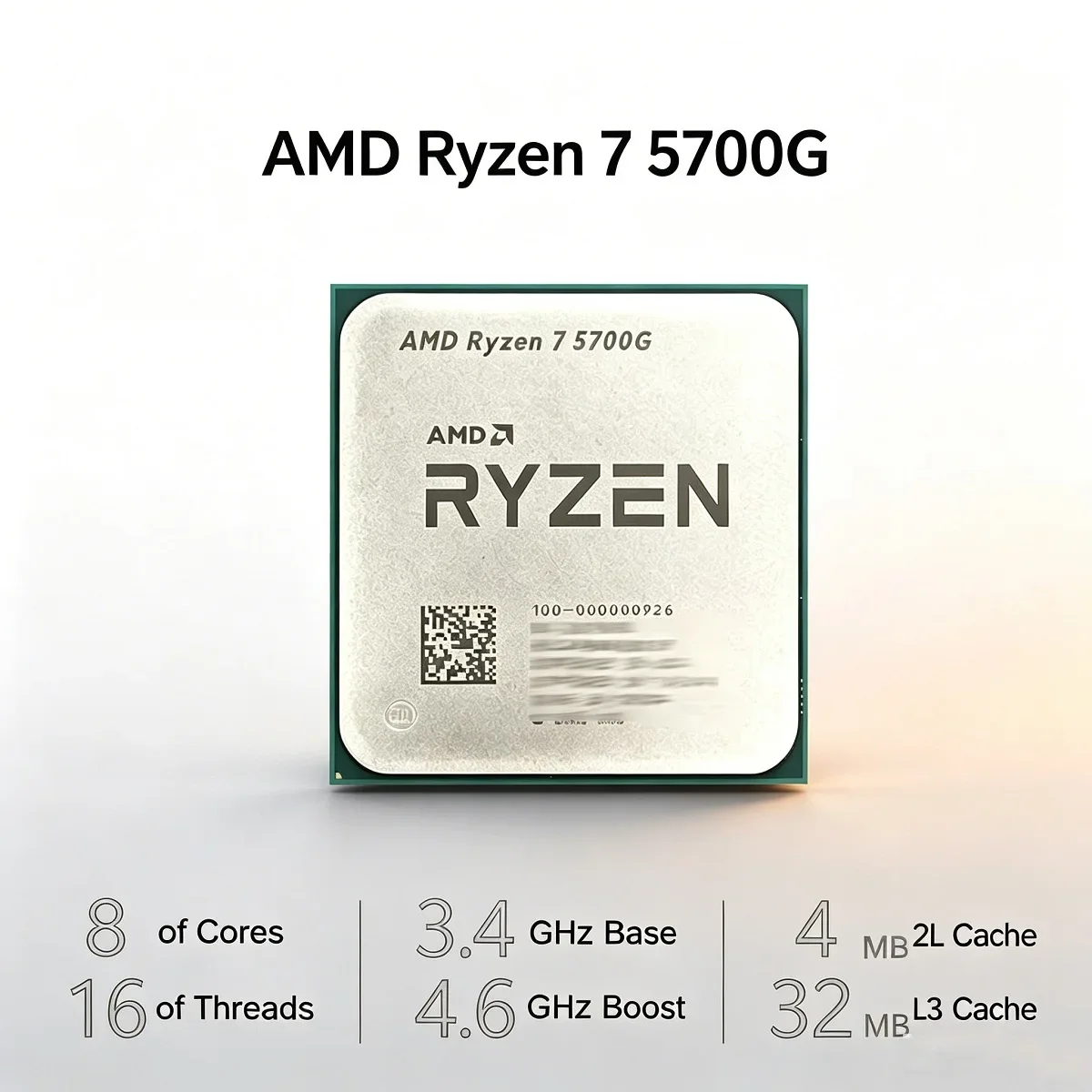 CPU AMD Ryzen 7 5700G, 4.6GHz, 8 Núcleos, 16 Subprocesos, 16MB de Caché L3, Socket AM4, Procesador 100% Nuevo, AMD R7 5700G Sin Embalaje