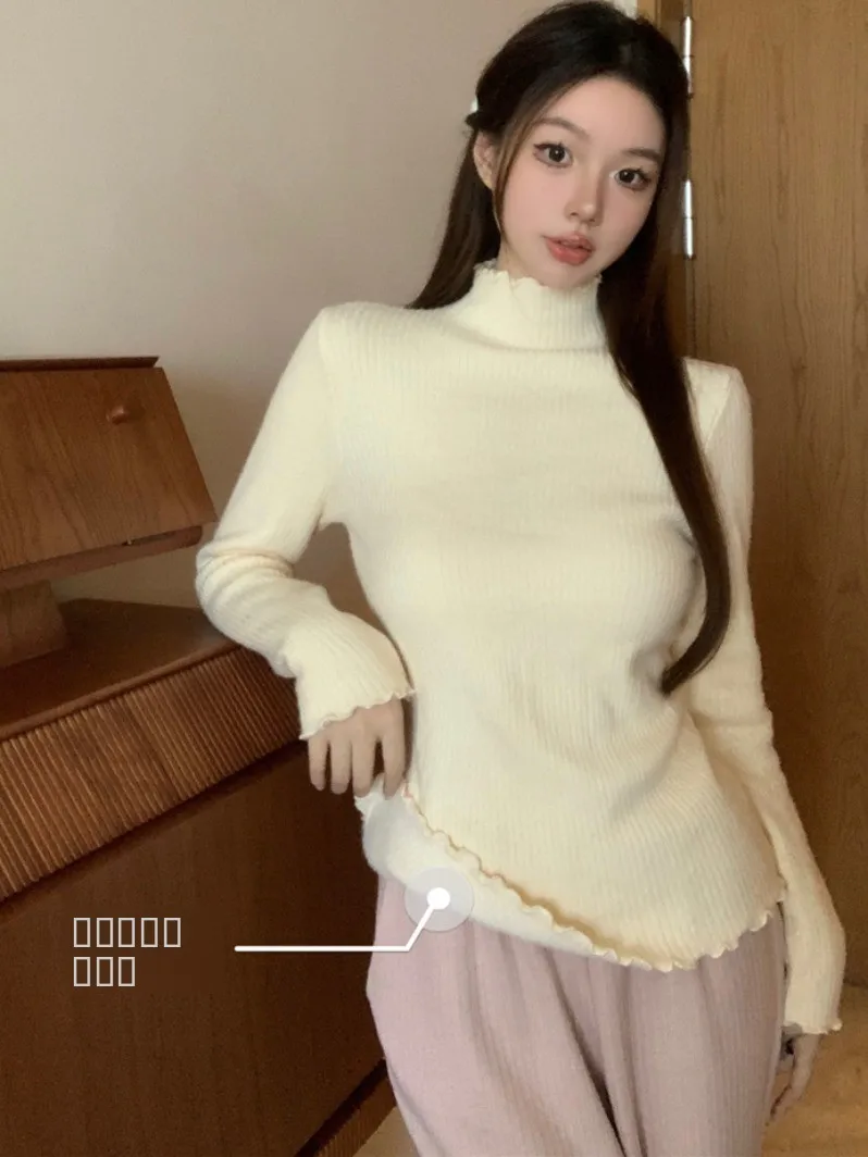 Thiened Fce اصطف f قاعدة نسائية ذات ياقة عالية irt أوائل الربيع ملابس داخلية دافئة علوية تصميم خشبي للتنقل Sle