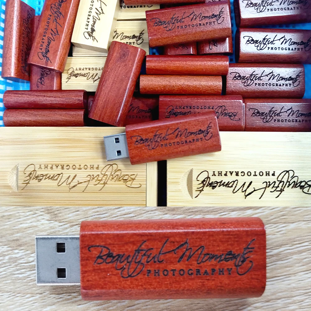 30 unids/lote logotipo personalizado gratis unidad Flash USB de madera de arce + caja Pendrive 8GB 16GB 32GB 64GB 128GB memoria Stick regalo de boda