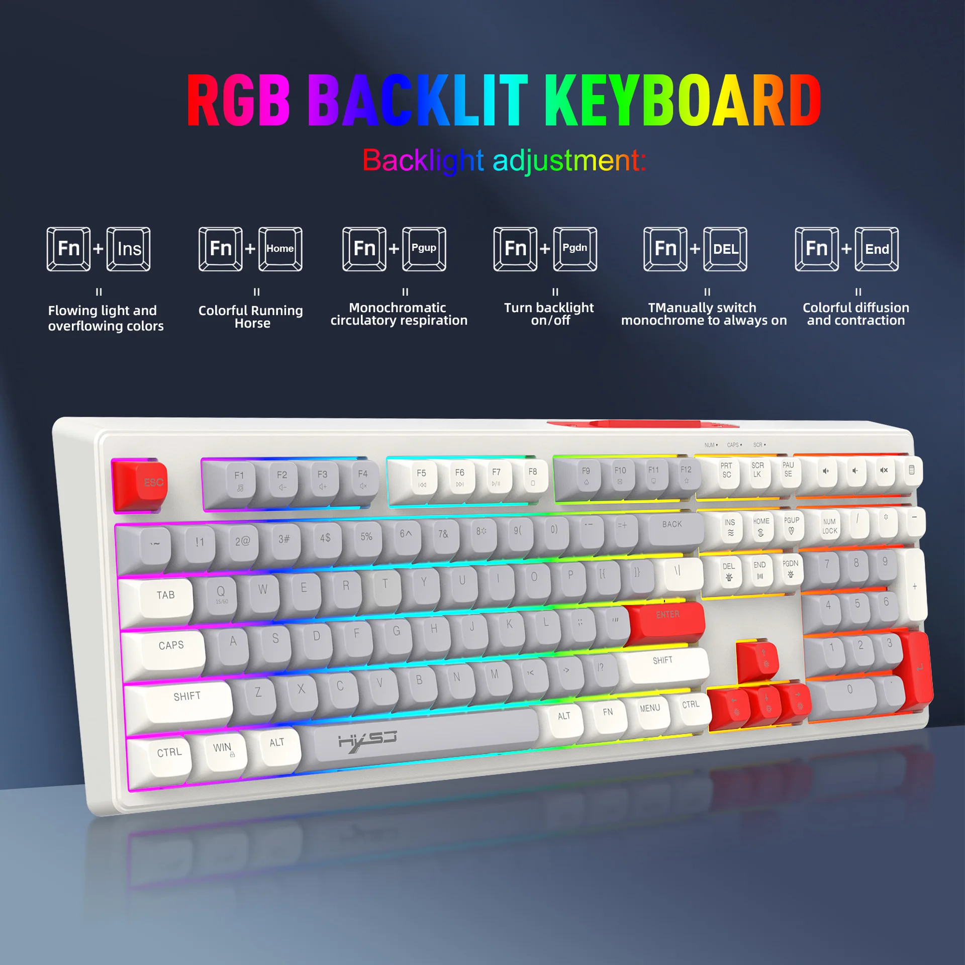 108 Keys RGB Gaming Keyboard Portable Backlight Adjustable USB Wired Keyboard for Windows Linux MAC OS Computer Laptops Desktop