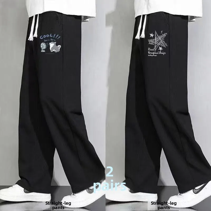 

Summer New Men's Casual Pants Straight Leg Loose Fit Spor Trendy Large Size Student Long Pants Printed Sweatpants