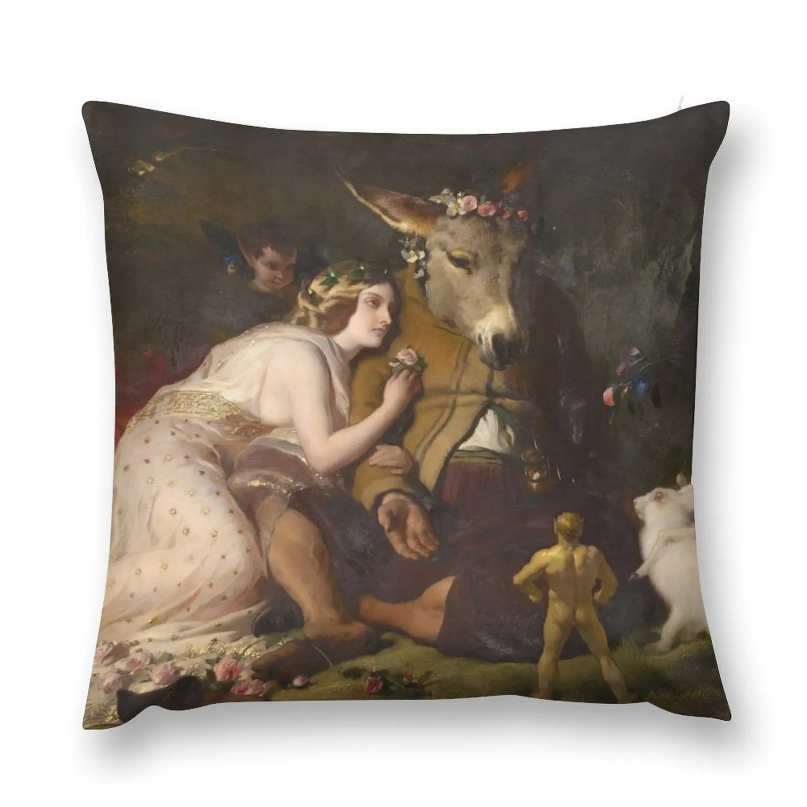 Scene from A Midsummer Night's Dream Titania and Bottom by Edwin Henry Landseer (1848) Throw Pillow Sitting Cushion pillow