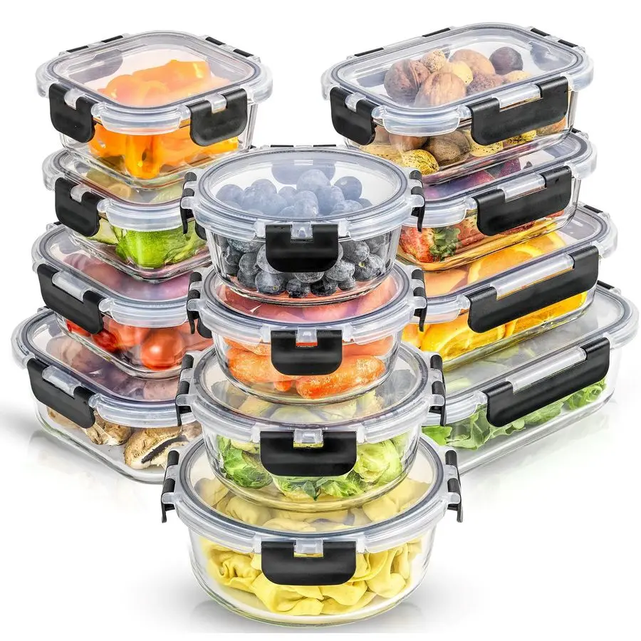 

24pc Borosilicate Glass Storage Containers with Lids 12 Airtight Freezer Safe Food Storage Containers for Pantry and Kitchen Mea