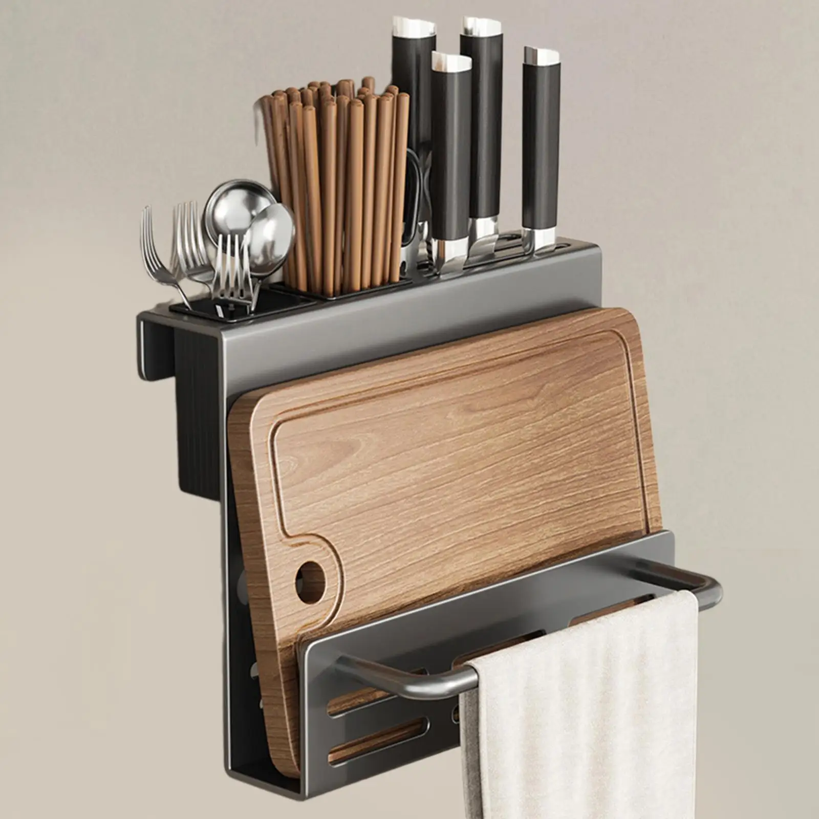 Knife Block without Knives, Wall Mounted Knife Organiser, Kitchen Cutlery Holder for Cutting Boards, Kitchen